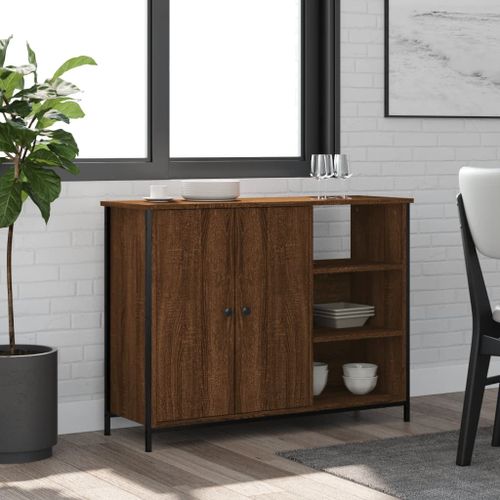 Buffet chêne marron 100x33x75 cm bois d'ingénierie - Photo n°2; ?>