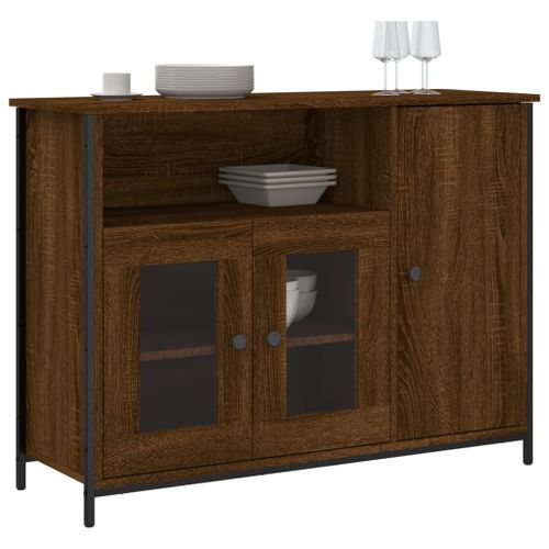 Buffet chêne marron 100x35x75 cm bois d'ingénierie - Photo n°3; ?>