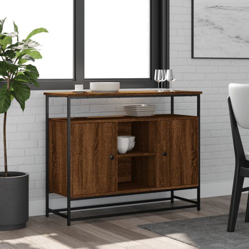 Buffet chêne marron 100x35x80 cm bois d'ingénierie - Photo n°2; ?>