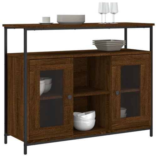 Buffet chêne marron 100x35x80 cm bois d'ingénierie - Photo n°3; ?>