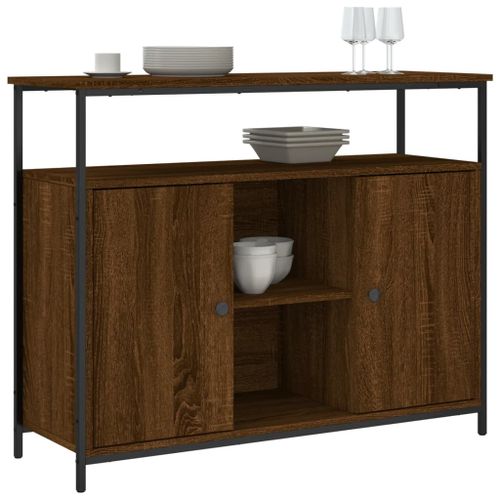 Buffet chêne marron 100x35x80 cm bois d'ingénierie - Photo n°3; ?>