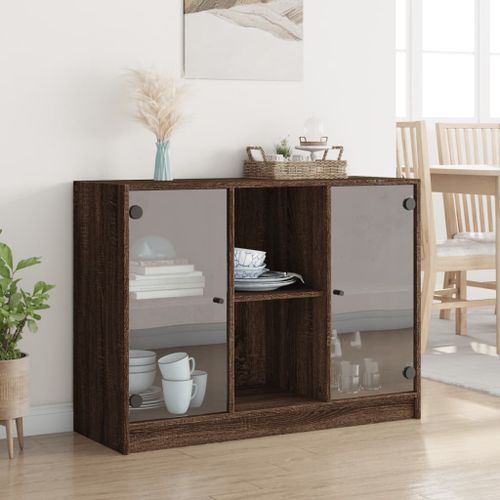 Buffet chêne marron 102x37x75,5 cm bois d'ingénierie - Photo n°3; ?>