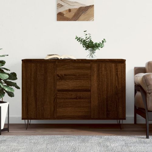 Buffet chêne marron 104x35x70 cm bois d'ingénierie - Photo n°2; ?>