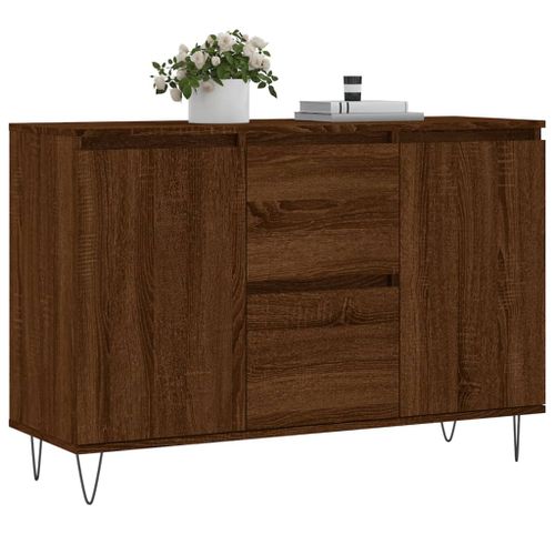 Buffet chêne marron 104x35x70 cm bois d'ingénierie - Photo n°3; ?>