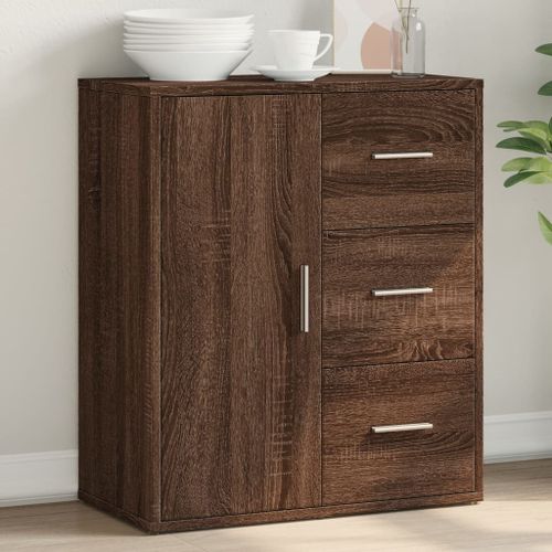 Buffet chêne marron 60x31x70 cm bois d'ingénierie - Photo n°2; ?>