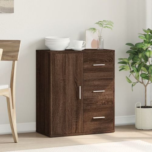 Buffet chêne marron 60x31x70 cm bois d'ingénierie - Photo n°3; ?>