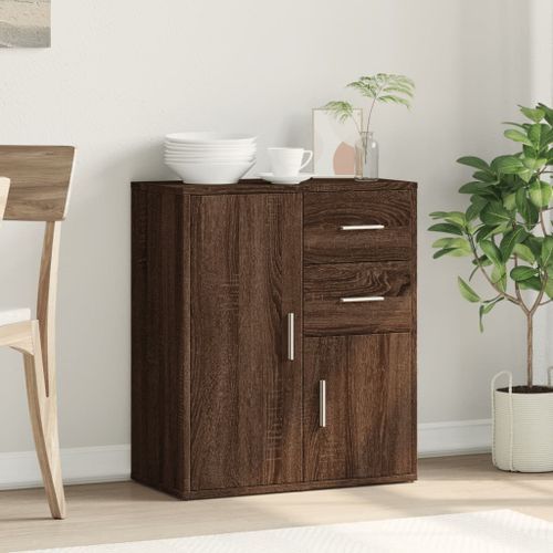 Buffet chêne marron 60x31x70 cm bois d'ingénierie - Photo n°3; ?>