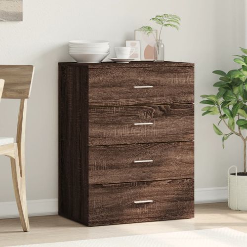 Buffet chêne marron 60x39x80 cm bois d'ingénierie - Photo n°3; ?>