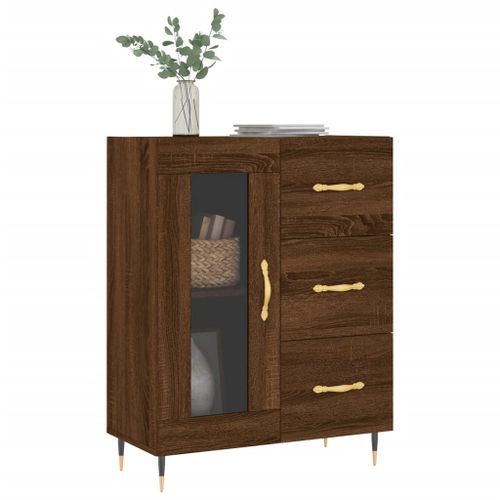 Buffet chêne marron 69,5x34x90 cm bois d'ingénierie - Photo n°3; ?>