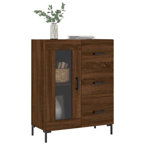 Buffet chêne marron 69,5x34x90 cm bois d'ingénierie - Photo n°3; ?>