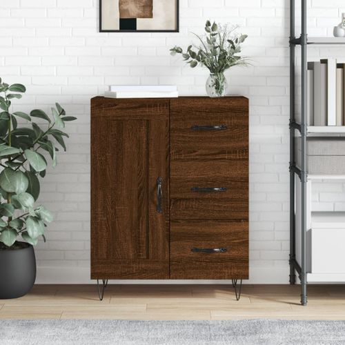 Buffet chêne marron 69,5x34x90 cm bois d'ingénierie - Photo n°2; ?>