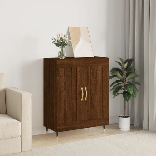 Buffet chêne marron 69,5x34x90 cm bois d'ingénierie - Photo n°2; ?>