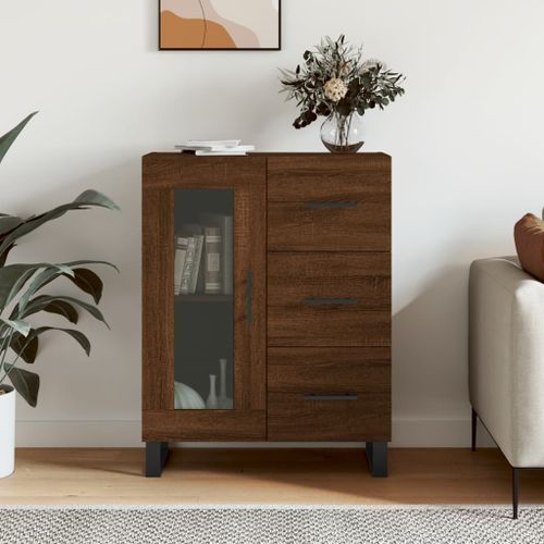 Buffet chêne marron 69,5x34x90 cm bois d'ingénierie - Photo n°2; ?>