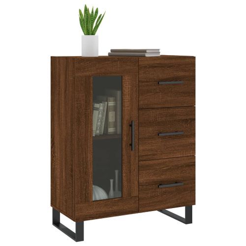 Buffet chêne marron 69,5x34x90 cm bois d'ingénierie - Photo n°3; ?>