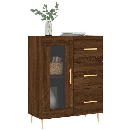 Buffet chêne marron 69,5x34x90 cm bois d'ingénierie - Photo n°3; ?>