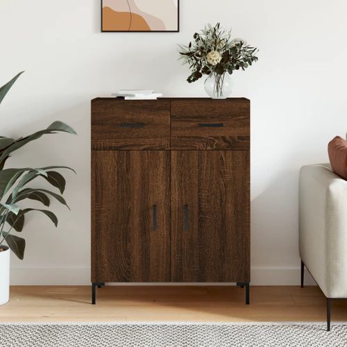 Buffet chêne marron 69,5x34x90 cm bois d'ingénierie - Photo n°2; ?>