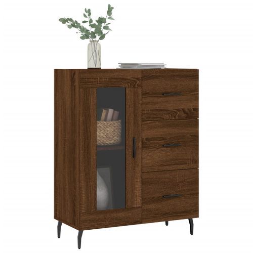 Buffet chêne marron 69,5x34x90 cm bois d'ingénierie - Photo n°3; ?>