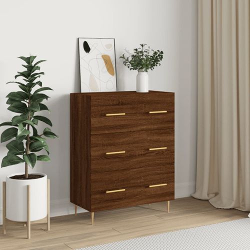 Buffet chêne marron 69,5x34x90 cm bois d'ingénierie - Photo n°2; ?>