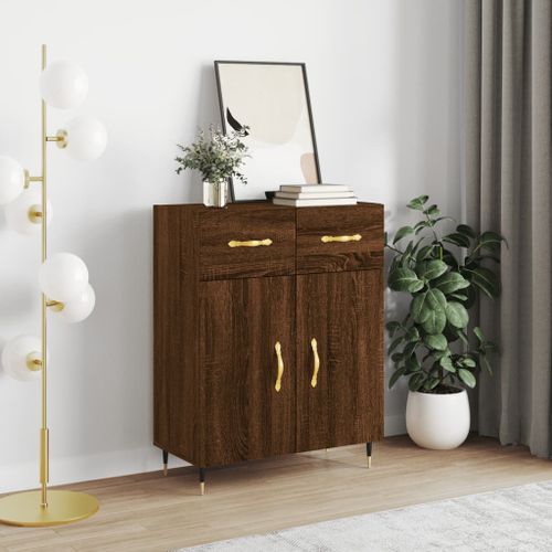 Buffet chêne marron 69,5x34x90 cm bois d'ingénierie - Photo n°2; ?>