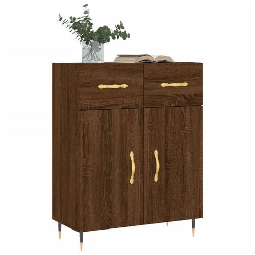 Buffet chêne marron 69,5x34x90 cm bois d'ingénierie - Photo n°3; ?>