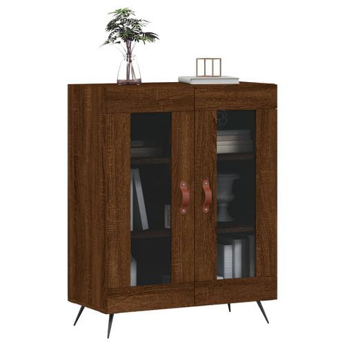 Buffet chêne marron 69,5x34x90 cm bois d'ingénierie - Photo n°3; ?>