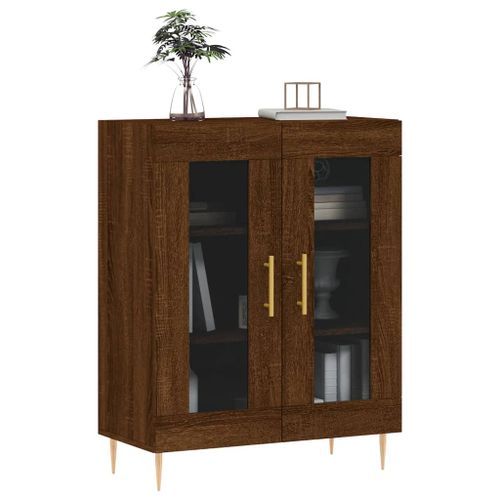 Buffet chêne marron 69,5x34x90 cm bois d'ingénierie - Photo n°3; ?>