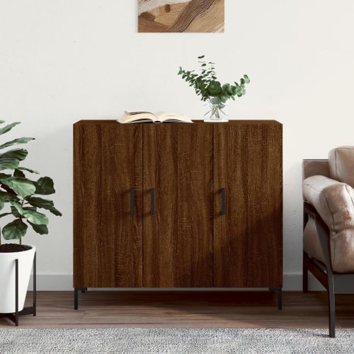 Buffet chêne marron 90x34x80 cm bois d'ingénierie - Photo n°2; ?>