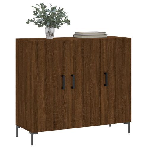 Buffet chêne marron 90x34x80 cm bois d'ingénierie - Photo n°3; ?>