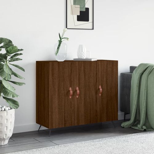 Buffet chêne marron 90x34x80 cm bois d'ingénierie - Photo n°2; ?>