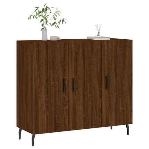 Buffet chêne marron 90x34x80 cm bois d'ingénierie - Photo n°3; ?>