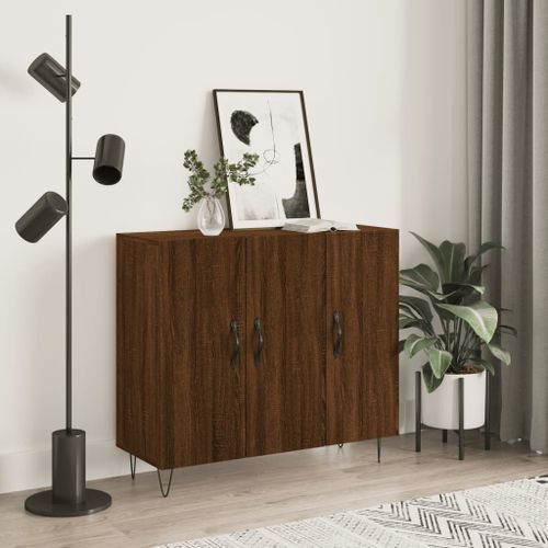 Buffet chêne marron 90x34x80 cm bois d'ingénierie - Photo n°2; ?>