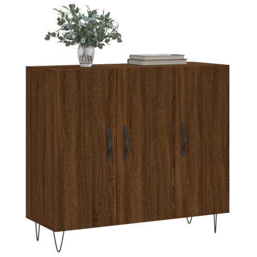 Buffet chêne marron 90x34x80 cm bois d'ingénierie - Photo n°3; ?>