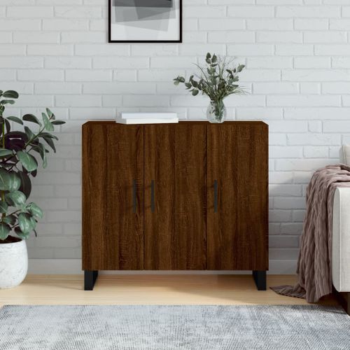 Buffet chêne marron 90x34x80 cm bois d'ingénierie - Photo n°2; ?>