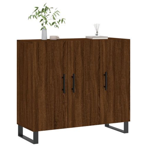 Buffet chêne marron 90x34x80 cm bois d'ingénierie - Photo n°3; ?>