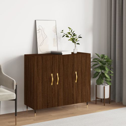 Buffet chêne marron 90x34x80 cm bois d'ingénierie - Photo n°2; ?>