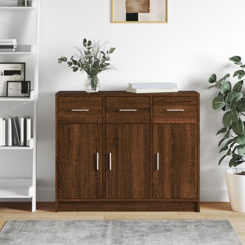 Buffet chêne marron 91x28x75 cm bois d'ingénierie - Photo n°2; ?>