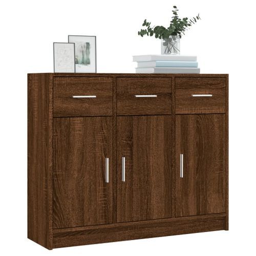 Buffet chêne marron 91x28x75 cm bois d'ingénierie - Photo n°3; ?>