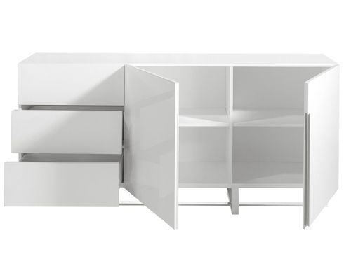 Buffet design 2 portes 3 tiroirs Dezina 180 cm - Laqué blanc et acier chromé - Photo n°2; ?>