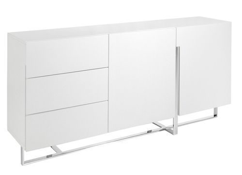 Buffet design 2 portes 3 tiroirs Dezina 180 cm - Laqué blanc et acier chromé - Photo n°3; ?>