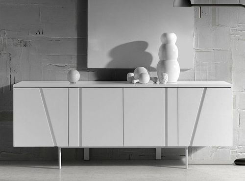 Buffet design 4 portes laqué et pieds acier blanc Basile - Photo n°2; ?>