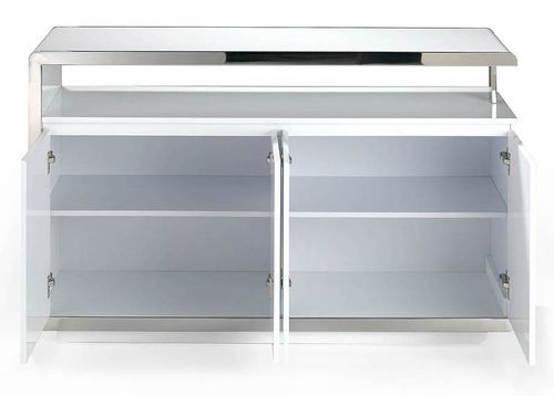 Buffet design 4 portes Modena 140 cm - Laqué blanc et acier chromé - Photo n°2; ?>