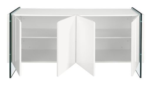 Buffet design 4 portes Verlina 170 cm - Laqué blanc et pieds verre trempé - Photo n°3; ?>