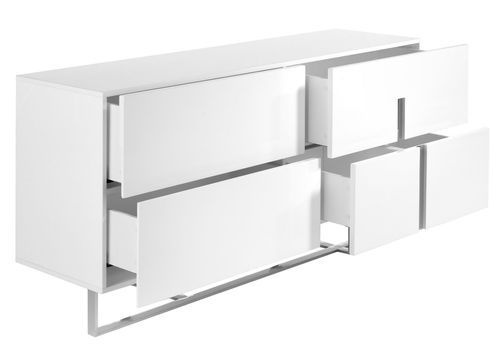 Buffet design 4 tiroirs Dezina 160 cm - Laqué blanc et acier chromé - Photo n°2; ?>