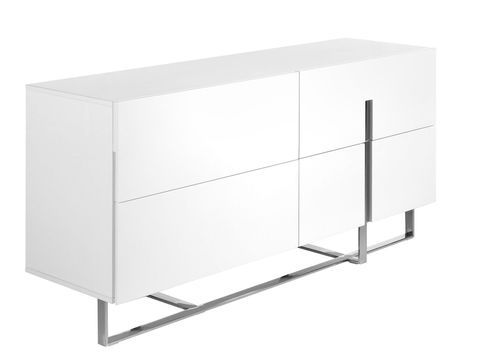 Buffet design 4 tiroirs Dezina 160 cm - Laqué blanc et acier chromé - Photo n°3; ?>