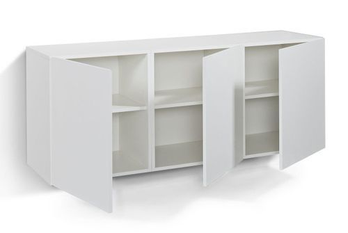 Buffet design suspendu 3 portes mélaminé blanc mat Zocy L 165 cm - Photo n°2; ?>