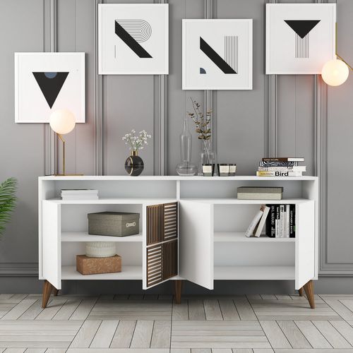 Buffet en bois blanc 4 portes Roma 160 cm - Photo n°3; ?>