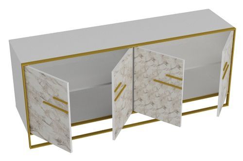 Buffet en bois blanc effet marbre et métal doré 4 portes Bali 180 cm - Photo n°3; ?>