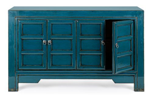 Buffet en bois bleu canard 4 portes Juan 133 cm - Photo n°2; ?>