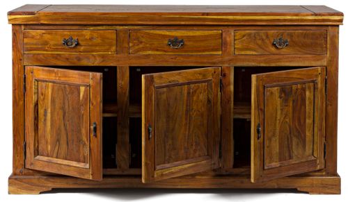 Buffet en bois d'acacia massif finition rustique marron 3 portes 3 tiroirs Kastela 160 cm - Photo n°2; ?>