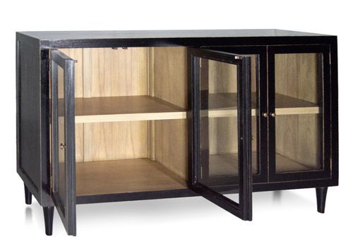 Buffet en bois massif noir 4 portes vitrées Forka 140 cm - Photo n°2; ?>